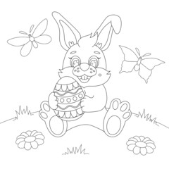 Bunny with Easter egg coloring page. Easter bunny. Childrens coloring page vector illustration.