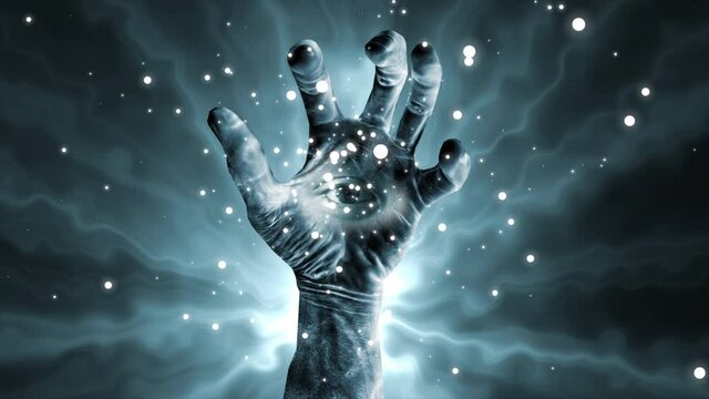 Hand fantasy with the addition of one eye with particle effects