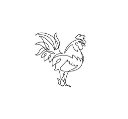 Vector isolated one line hen cock drawing. Single line graphic minimalism poster pattern line art doodle rooster © MariMuz