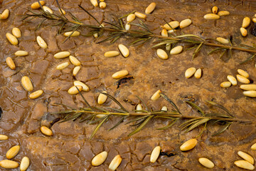 Tuscan cake with chestnut flour, pine nuts and rosemary
