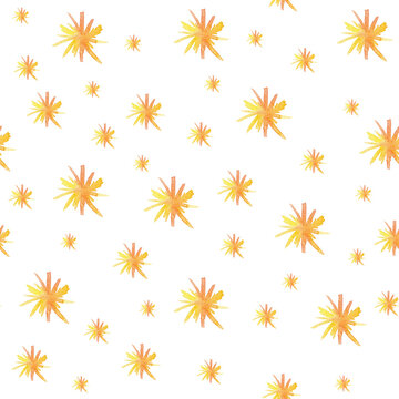 Fiery Snowflake Watercolor Seamless Patter. Template For Decorating Designs And Illustrations.