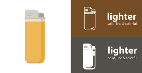 lighter for smoke isolated flat icon with smoking solid, line icons