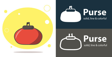 woman purse isolated flat icon with purse solid, line icons