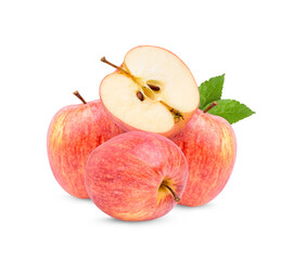 Fresh apple wth leaves isolated on white background