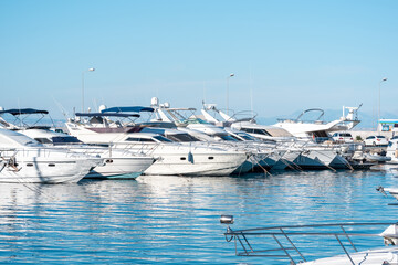 marina port with moored sea yachts