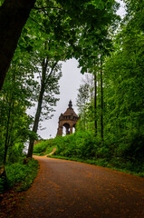 Path to the Emperor Kaiser William Monument through the forest at Porta Westfalica near city Bad Oeynhausen