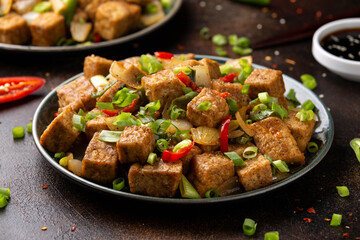 Crispy salt and pepper Tofu. Vegan, vegetarian healthy food
