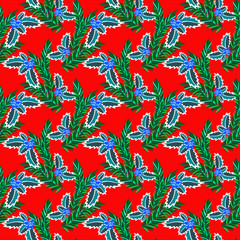 Vector - winter plant with holly , fir and berries, seamless pattern.