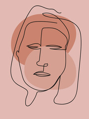Continuous line, drawing of  face, flat concept, with geometric doodle Abstract elements pastel colors. One line continuous drawing. vector illustration