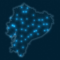Ecuador network map. Abstract geometric map of the country. Digital connections and telecommunication design. Glowing internet network. Beautiful vector illustration.
