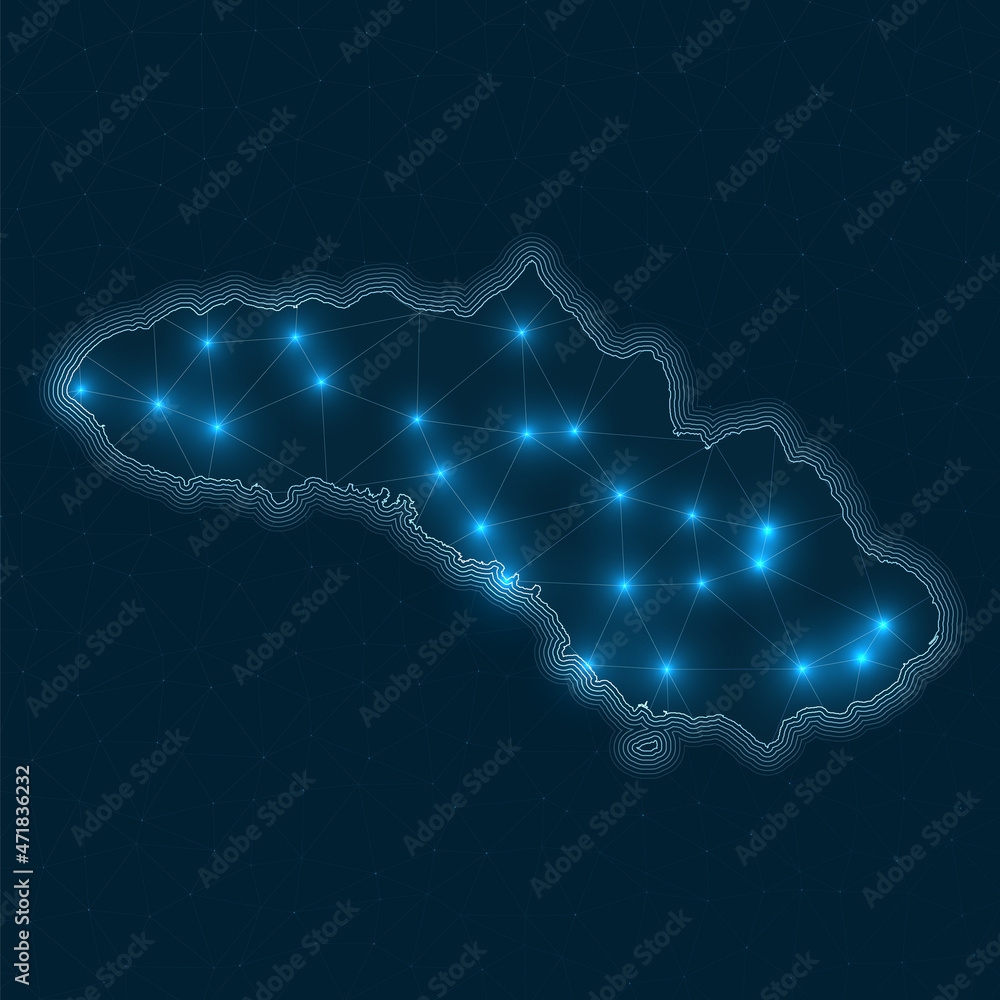 Poster sumba network map. abstract geometric map of the island. digital connections and telecommunication d