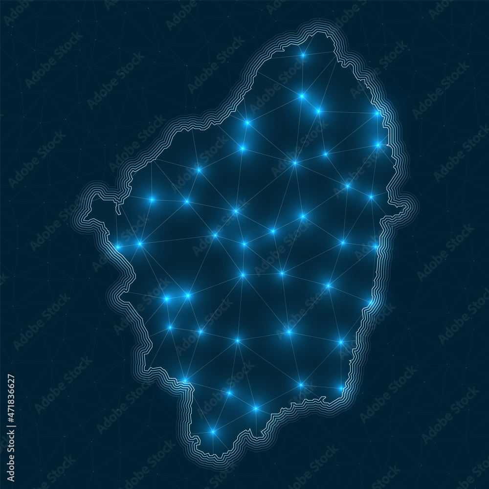 Poster abstract geometric map of the island of naxos. digital connections and telecommunication design. glo