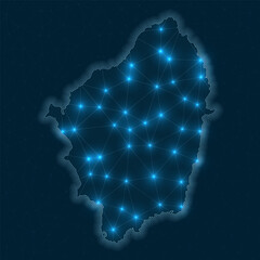Abstract geometric map of the island of Naxos. Digital connections and telecommunication design. Glowing internet network. Artistic vector illustration.
