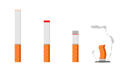 Set cigarette different stages of burn on white background flat vector icon design.