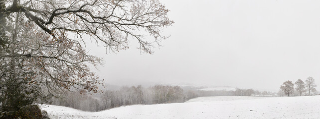 Winterliche Landschaft mit Schnee in Frankreich