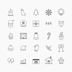 Christmas thin line vector icon set in flat design.