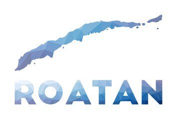 Low poly map of Roatan. Geometric illustration of the island. Roatan polygonal map. Technology, internet, network concept. Vector illustration.