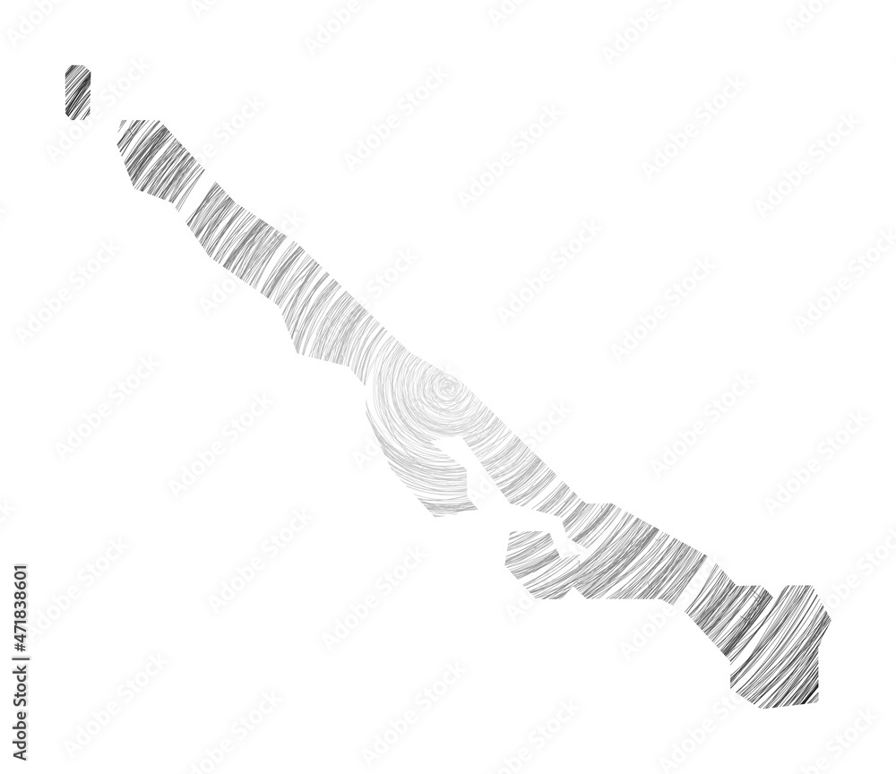 Poster stocking island map filled with concentric circles. sketch-style circles in the shape of the island.