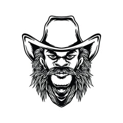 Cowboy man lineart illustration.