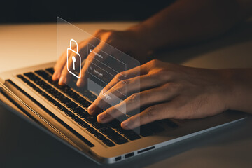 Concept of cyber security, user type login, and password, keeping user personal data safe, encryption, secure internet access, cyber security.