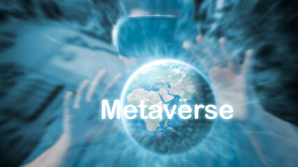 Metaverse virtual world, metaverse digital world intelligent futuristic interface technology, social network virtualization, 3D, AR, VR, futuristic innovation. Elements of this image provided by NASA.