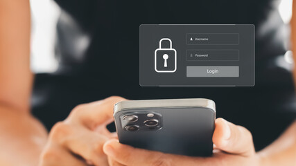 Concept of cyber security, user type login, and password, keeping user personal data safe, encryption, secure internet access, cyber security.