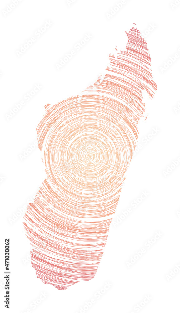 Poster madagascar map filled with concentric circles. sketch style circles in shape of the country. vector 