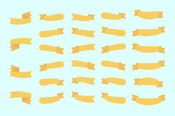 set of yellow ribbons in flat style on a light blue background. ribbons for text