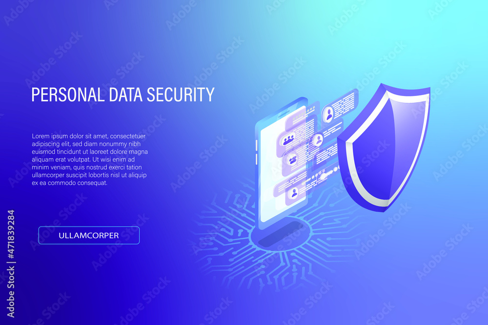 Fototapete personal data security in isometric vector illustration. mobile phone with private data, passwords, 
