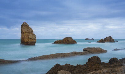 Urros de Liencres on the broken coast in front of the Cantabrian sea, Cantabria
