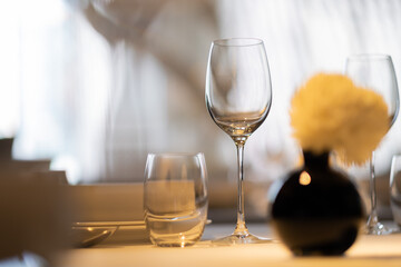 empty glass water with bokeh background