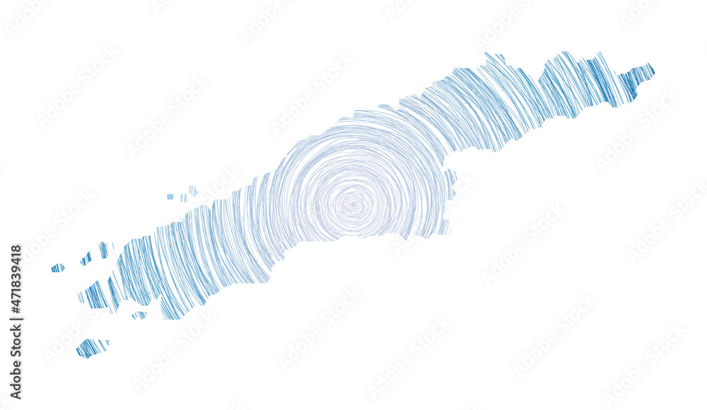 Poster hydra map filled with concentric circles. sketch-style circles in the shape of the island. vector il