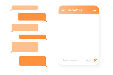 Lifechat form creator. Empty chat bot window and message bubbles. Virtual assistant, online customer support conversation, mobile messenger screen isolated on white background. Vector illustration