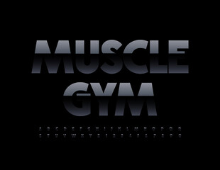 Vector modern Sign Muscle Gym. Stylish Black Font. Modern Letters and Numbers set. 