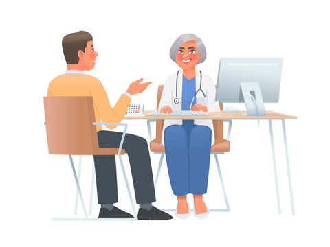 Doctor visit. Check up. Woman doctor and patient. Vector illustration