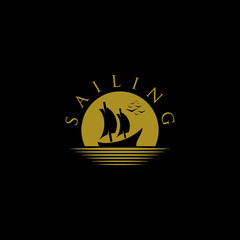 silhouette of dhow sailboat logo design, traditional sailboat vector