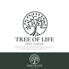 Abstract tree logo premium leaf symbol tree of life circle illustration.can be used for cosmetic business,spa,icons,symbols