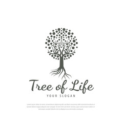 Tree of life logo design root tree.green plant nature line symbol,green branch with leaf business sign vector illustration