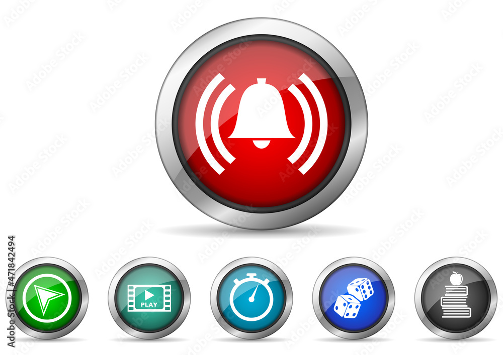 Aufkleber silver metallic icon set, chrome border web buttons on white background