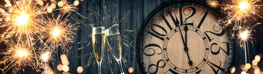 HAPPY NEW YEAR 2022 - Festive silvester New Year's Eve Party celebration background panorama banne...