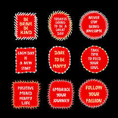 Vector bubble frames with lettering on self care and love. Bright design for web, print, stickers, logo, template, etc. 