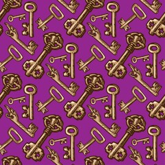 Seamless pattern of keys. hand drawn vector illustration for print or web design