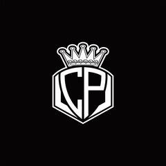 CP Logo monogram with luxury emblem shape and crown design template
