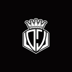 DJ Logo monogram with luxury emblem shape and crown design template