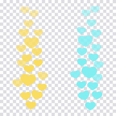 A set of likes in the live stream is a flying up icon heart. The likes user counter for online videos. Yellow and blue hearts in fashionable pastel colors. Vector illustration for social media