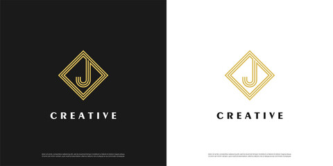Letter J logo icon line design template elements	