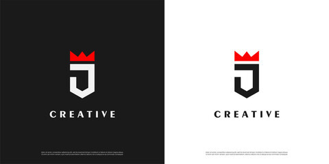 Letter J logo icon shield crown design template elements	