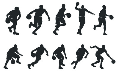 basketball player silhouette collection dribbling
