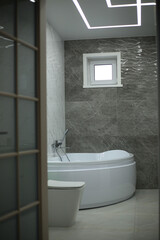 bathroom in classic style. Scandinavian bathroom, classic white vintage interior design, 3d illustration