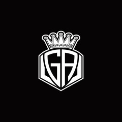 GA Logo monogram with luxury emblem shape and crown design template
